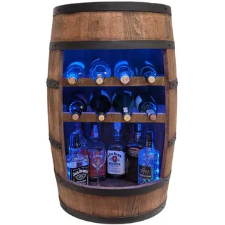 weeco Fass Bar mit Weinflaschenhaltern RGB LED Beleuchtung - Holzfass Weinregal, Flaschenhalter Hausbar, Hausbar Geschenk, Weinständer Vintage 80cm, Weinschrank Holz, Flaschenständer