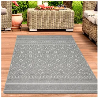 Carpetia Outdoorteppich In- & Outdoor Teppich Sisal Wohnzimmer Rauten Muster grau, rechteckig beige|grau rechteckig | 300 cm x 400 cm