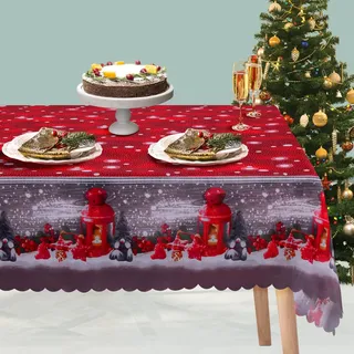 Becellen Tischdecke Weihnachten, 180 * 147cm Groß Abwaschbar Weihnachtstischdecke Weihnachts Tischdecke Läufer Tisch Deko für Urlaub