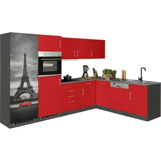 kochstation Winkelküche KS-Paris L-Form 290 x 220 cm rot