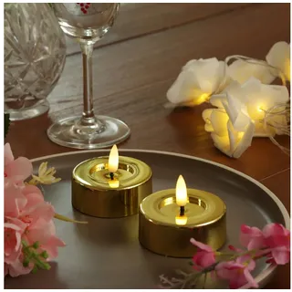 MARELIDA LED-Kerze LED Maxi Teelichter flackernd D: 6,5cm gold glänzend 2er Set (2-tlg) goldfarben