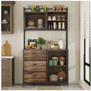 HOMSEE Sideboard Küchenschrank Buffetschrank mit 3 Schubladen & 2 Gittertüren (1 St), Vintage-Industriestil Dunkelbraun & Schwarz, 100x40x175cm braun|schwarz