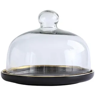 BURLOE Kuchenhaube Keramik Kuchenplatte Glas, Kuchenglocke Ständer Tortenständer Glashaube Lebensmittel Abdeckung Für Hochzeit Geburtstag Party,Schwarz,Large