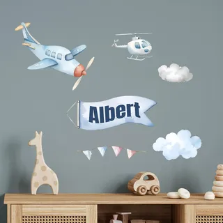GRAZDesign Kinderzimmer Wandtattoo Flugzeug und Helikopter - DIN A4 Sticker für Tür, Wand, Schrank - Anpassbare Beschriftung