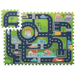 Relaxdays Puzzlematte Straße 114 cm Grün/Rot/Grau