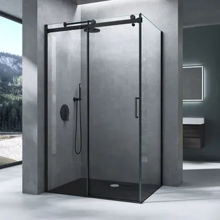 mai & mai Eckdusche mit Schiebetür 120 x 90 cm schwarz Sicherheitsglas D648360641500