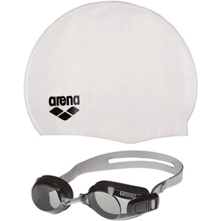 Arena Unisex – Erwachsene Set Schwimmbrille und Badekappe Badeset, Silver-Smoke-White-Black, one Size