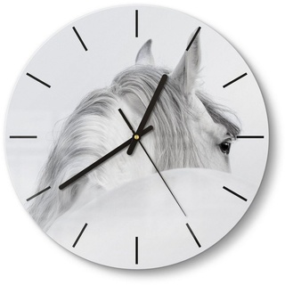 DEQORI Wanduhr 'Andalusisches Pferd' (Glas Glasuhr modern Wand Uhr Design Küchenuhr) weiß 30 cm x 30 cm