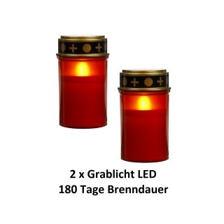 2 x Grablampe LED Grablichter Grabkerze Flackerndes Kerzenlicht mit Batterie Rot