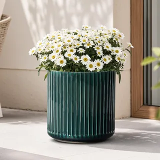 Hometopia Blumentopf Keramik Dunkelgrün Ø30 × H30 cm, Pflanztopf Groß | übertopf Keramik mit Drainageloch-Gummistopfen für Zimmerpflanzen, Modern Deko Blumentöpfe für Wohnzimmer Balkon Garten