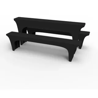 Stoff-Kollektion - Hussen Bierzeltgarnitur aus Polyester - Stretch Bierbank- & Biertisch Festzeltgarnitur aus 1x Biertischbezug 220x70x70cm & 2X Bierbankbezug 220x25x45cm - Schwarz 190g/m2