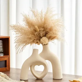 Beige Keramik vase für Pampasgras, Herzförmige vase für Moderne Boho Dekoration, Nordische Herzförmige Keramikvase für Wohnzimmer, Hochzeiten, Esszimmer, Büro, Schlafzimmer, Hausdekoration