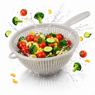 Stielsieb Kunststoff Stielseiher Nudelsieb mit Griff Küchensieb Abtropfsieb | Sieb Plastik Handsieb Seiher Blanchiersieb Küchenhelfer Abseiher Salatsieb Passiersieb Spitzsieb stapelbar 35 cm grau