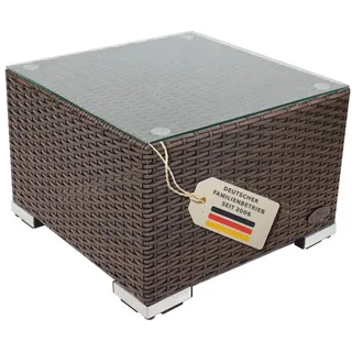 RS Trade Loungetisch Outdoor Rattan – Gartentisch & Beistelltisch aus Polyrattan, Balkontisch klein, Rattantisch für Lounge, auch als Hocker nutzbar, wetterfest, braun, mit Abnehmbarer Glasplatte