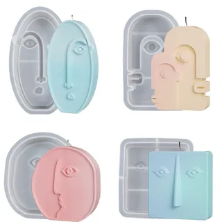 XNSHUN 4 Stück Silikon Kerzenform Kit, 3D DIY Silikonform Kerzen Gießen Formen, Abstrakte Epoxidharz Gießform Gesicht Silikonformen Für Die Herstellung Von Kerzen, Seife, Wachs