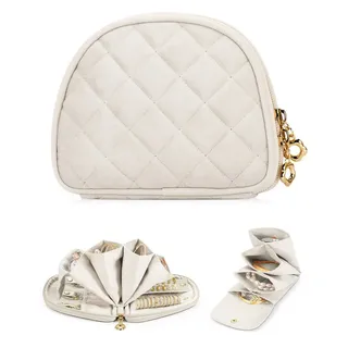 Fintie Schmuckkasten Reise Schmuckkästchen Samt-Schmuckbeutel mit 4 Fächern für Schmuck, tragbare kleine Schmucktasche für Ohrringe,Halsketten,Ringe,Armbänder beige