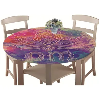 Tischdecke Outdoor Rund 90 cm, Elastisch Tischdecken Abwaschbar Wasserabweisend Lotuseffekt 3D Monstera Garten Tischdecke Mandala Table Cloth, Ideal für 70cm-80cm