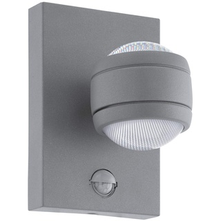 EGLO LED Außen-Wandlampe Sesimba, 2 flammige Außenleuchte inkl. Bewegungsmelder, Sensor-Wandleuchte aus Stahl und Kunststoff, Farbe: Silber, IP44