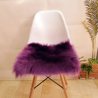 Kunstfell Sitzkissen, Kleiner Quadratisch Felle für Stühle, Plüsch Flauschiger Sitzauflage Stuhl, Flauschiger Teppich, Sitzfelle für Stühle Dekofell Schlafzimmer Asthetische (Lila, 40*40 CM)