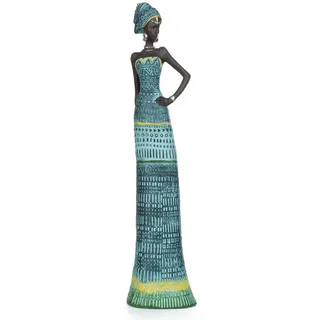 Moritz Dekofigur Afrikanische Frauen Kunstfigur kulturell blau, Polyresin Figuren Deko Geschenk Geometrische TierFigur Modern Skulptur weiß