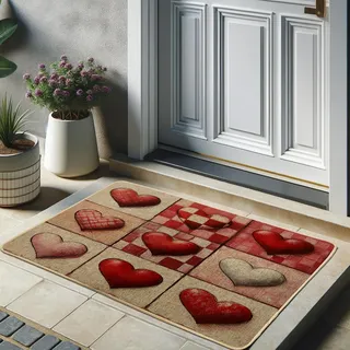 Fußmatte mit Herzmuster, rote Herzen, Fußmatte für Valentinstag, Außen- und Innendekoration, rutschfest, staubabsorbierend, leicht zu reinigen, 73 x 43 cm