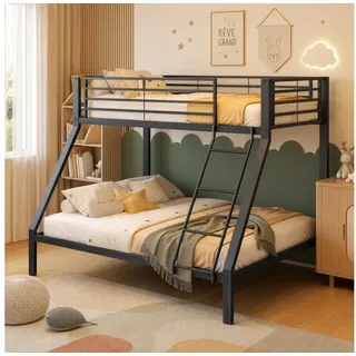 Odikalo Etagenbett Metall-Jugendbett 90/140x200 mit Rausfallschutz Sicherheitsleiter (Familienbett & Stockbett Lattenrost Stabile Konstruktion Geräuscharm für Kinder Jugendliche & Erwachsene Schwarz)