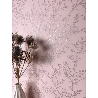 Newroom Vliestapete Äste Rose Tapete Ästetapete Äste,Blätter,Blumen, Rose Tapete Floral Äste - Ästetapete Blumentapete Rosa Pink Romantisch 3D Optik Blätter Blumen für Schlafzimmer Wohnzimmer Küche, Blumentapete rosa