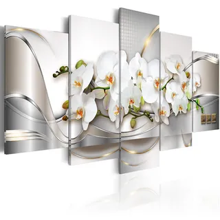 B&D XXL Acrylglasbild Abstrakt 100x50 cm 5 Teilig Wandbild auf Acryl Glasbilder Kunstdruck Moderne Acrylglas Platte Wanddekoration Geschenke Heimdekoration Glasbild Blumen Orchidee silber