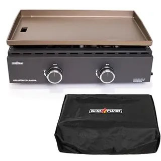 Grillfürst Plancha Grill und Abdeckhaube für Plancha Grill- Planchagrill mit massiver Edelstahlplancha, 2 Edelstahlbrenner mit insgesamt 7 kW - für Fleisch, Fisch und Gemüse, 56 x 36 cm Grillfläche