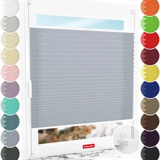 Schuette® Plissee ohne Bohren ● Premium Kollektion: Silver Sonata (Grau) ● 55x150cm (Breite x Höhe) ● Suprafix Faltrollo Klemmfix 2.0 Rollo ● 60 Sekunden Plisseerollo Montage inkl. Video