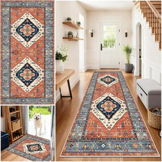 Fjhaeuo Teppichläufer für Flure Küchenteppich Lange rutschfest Teppich Läufer Flur Waschbar Kurzflor Teppiche Bettvorleger für Flur Eingang Schlafzimmer Waschküche Esszimmer Küche 120 x 300 cm