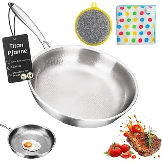 iushen Titan Pfanne, Unbeschichtet Titan Pro Bratpfanne mit Abnehmbarem Griff, Professionelle Titanpfanne für Induktion Gas Elektro, 20/24/26/28/30 cm (Ohne Deckel, 20 cm)