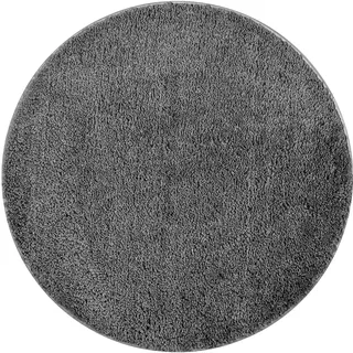 Sentidos Badematte Rund Ø 67 cm Grau, Badezimmerteppich rutschfest, Hochflor Badteppich rund flauschig & wasserabsorbierend, Badvorleger rutschfest waschbar, WC Vorleger & Duschvorleger - Badgarnitur