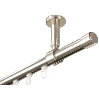iso-design Gardinenstange Innenlauf zur Deckenmontage 20 mm Durchmesser variabler Deckenabstand, Ø 20 mm, Deckenmontage, geschraubt, Aluminium, Komplett Set 1-läufig, Deckenmontage silberfarben Ø 20 mm x 180 cm