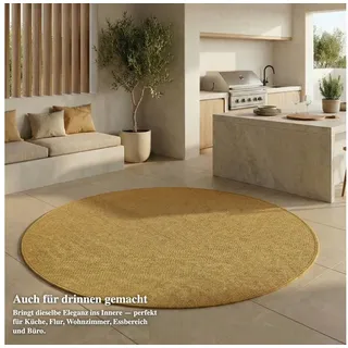 Jimri Outdoorteppich Key West, Rund, Outdoor Teppich Balkonteppich Terassenteppich gelb Rund | 160 cm x 160 cm