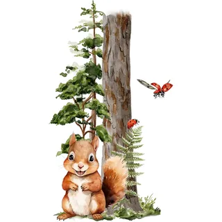 GRAZDesign Wandtattoo Eichhörnchen im Wald, Waldtiere Wandsticker für Babyzimmer und Kinderzimmer, Wandeko für Jungen und Mädchen - 101x57cm