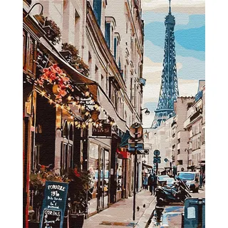 Artnapi Malen nach Zahlen Erwachsene mit Rahmen | DIY Handgemalt | Paris von um Ecke | Kit für Anfänger und Erwachsene | Set inklusive Acrylfarben & Pinsel | 40x50cm Leinwand | Ideal als Geschenk