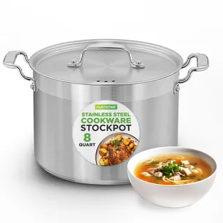 NutriChef 8L Suppentopf, Kochtopf Groß 32.5cm, Kochtopf Induktion, Cooking Pot- für Eintöpfe & Suppen, Grossraumtopf- mit Deckel, Edelstahl Griffe, Geeignet für Induktion, Keramik & Halogenkochfelder