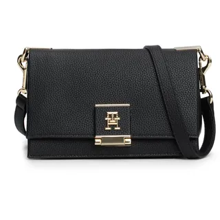 Tommy Hilfiger Damen Leather Bag with Crossbody Strap Umhängetasche, Schwarz - Einheitsgröße