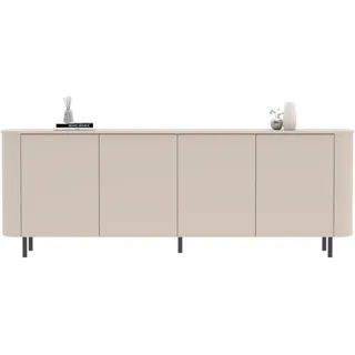 OTTO home Sideboard Lido, Breite 230 cm mit 4 Türen, Formgebogenes MDF, Stirnseiten mit Rundung, Push-to-open, Metallfüße beige