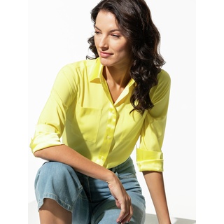 Walbusch Damen Hemd Seidenbluse Edel Basic einfarbig Zitrone 42 - Langarm