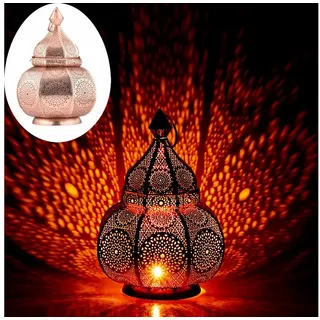 Marrakesch Orient & Mediterran Interior Nachttischlampe Orientalische Tischlampe Lamisa handgefertigt aus Metall in Kupfer, Handarbeit orange