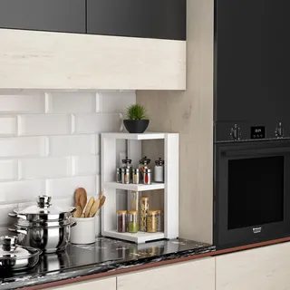Homidea ROHO Gewürzregal mit 3 Etagen - Küchenregal Holz Gewürzschrank Regal für Gewürze - vielseitiger Organizer für Küche Bad Büro (ROHO - Weiß)