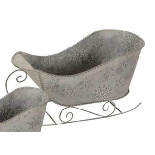 dekorativer ausgefallener Deko-Schlitten Santaschlitten Metall mattgrau verzinkt mit dezentem Schneeflockenmuster in verschiedenen Größen (groß)
