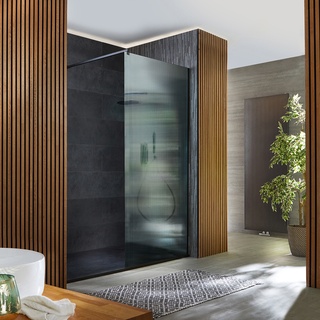 Walk-In Dusche mit geriffeltem Glas in Schwarz, inkl. Duschwanne mit Schiefer-Effekt, Größe ab 110cmx70cm wählbar - Florence Hudson Reed