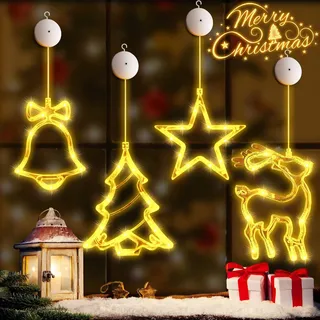 tdtod LED Weihnachtsbeleuchtung Fenster,4 Stück Lichter Fenster Weihnachten mit Saugnäpfe Led Weihnachtsstern Beleuchtung für Fenster weihnachtsdeko Innen Außen Warmweiß 40 LEDs Lichterkette Fensterdeko
