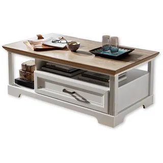 Stella Trading Couchtisch in Pinie hell, Artisan Eiche Optik - Sofatisch mit Schublade & Ablage für Ihren Wohnbereich im Landhausstil - 120 x 45 x 67 cm (B/H/T)