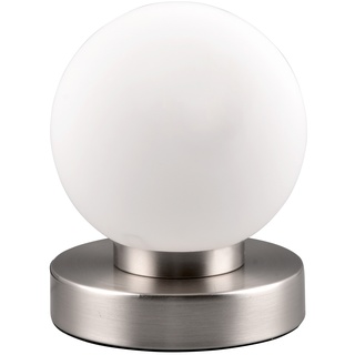 Reality Leuchten Tischlampe PRESTON, Nickelfarben matt - Weiß - Metall - Glas - H 15 cm - Touchfunktion
