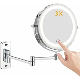 Led-beleuchteter Kosmetikspiegel, Wandmontage, 1x/3x Vergr√∂ßerung, Doppelseitiger Kosmetikspiegel, 360¬∞ Drehbar, Klappbar, Rasierspiegel, Verchromtes Metall Für Badezimmer, Studio Usw.