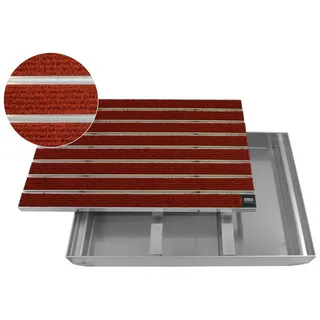 Emco Fußmatte Eingangsmatte DIPLOMAT + Bodenwanne Aluminium, Large Rips Rot, rechteckig, Höhe: 75 mm, Größe: 750x500 mm, für Innen- und überdachten Außenbereich rot